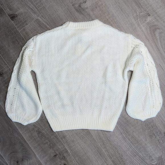 NWT LINE AND DOT Women’s Cream Chunky Cableknit Crew Neck Bubble Sleeve Sweater - Picture 8 of 9